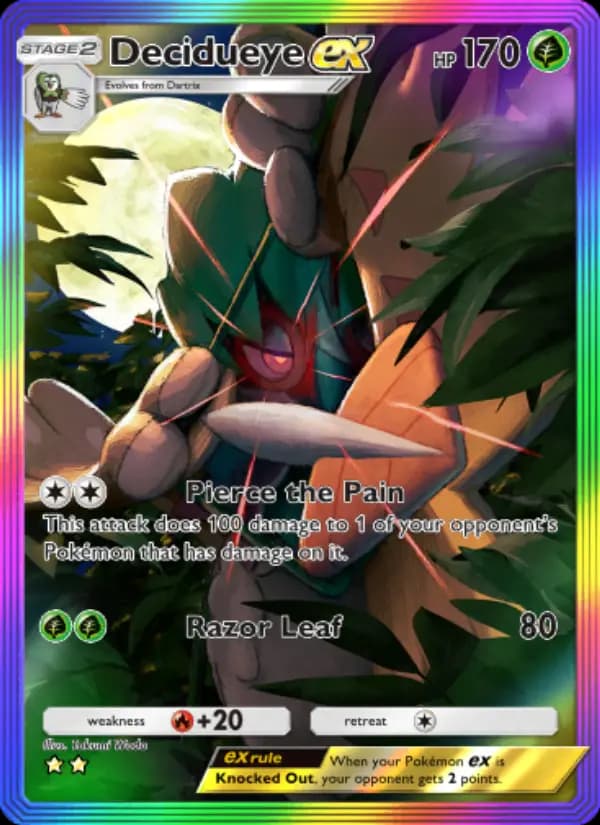 Decidueye ex, carta 198 de Celestial Guardians