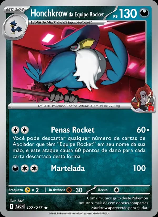 Honchkrow da Equipe Rocket, carta 127 de Heróis Excelsos