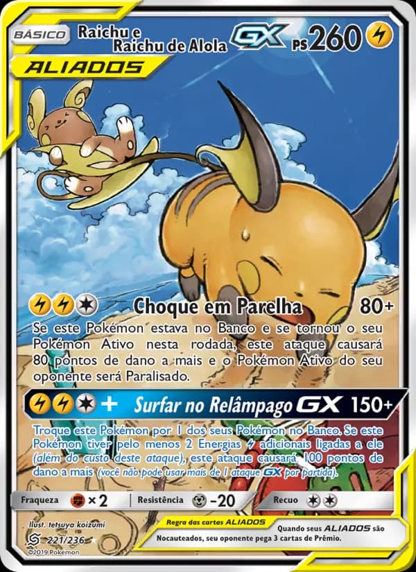 Raichu e Raichu de Alola GX, carta 221 de Sintonia Mental 