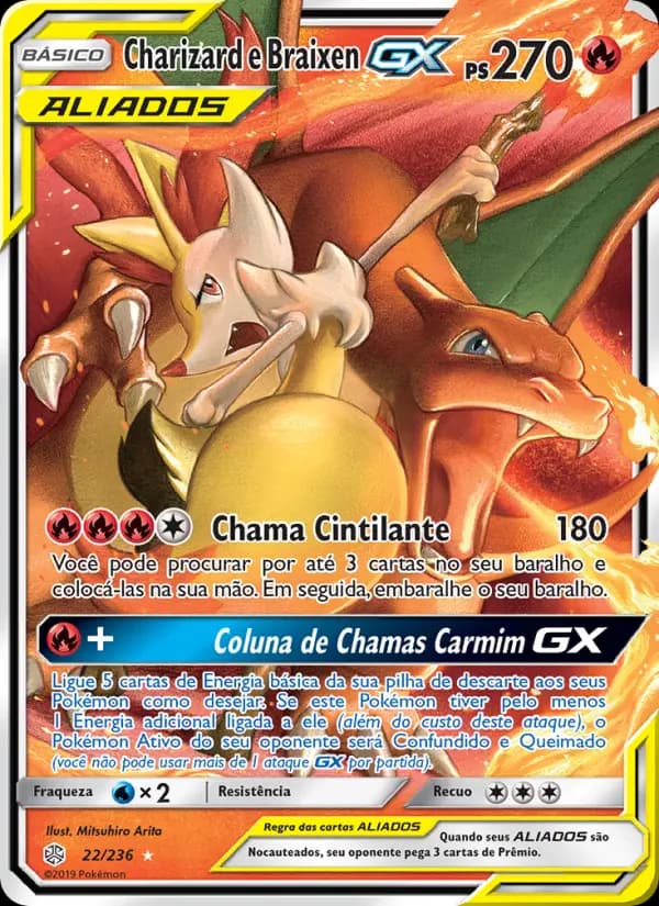 Charizard e Braixen GX, carta 22 de Eclipse Cósmico