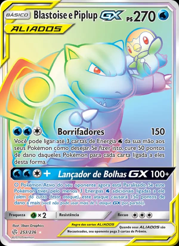 Blastoise e Piplup GX, carta 253 de Eclipse Cósmico