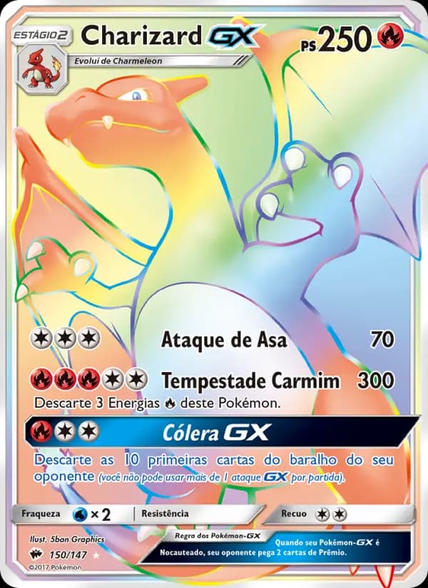 Charizard GX, carta 150 de Sombras Ardentes