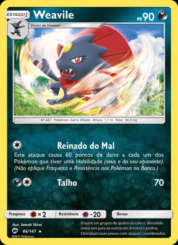 Weavile, carta 86 de Sombras Ardentes