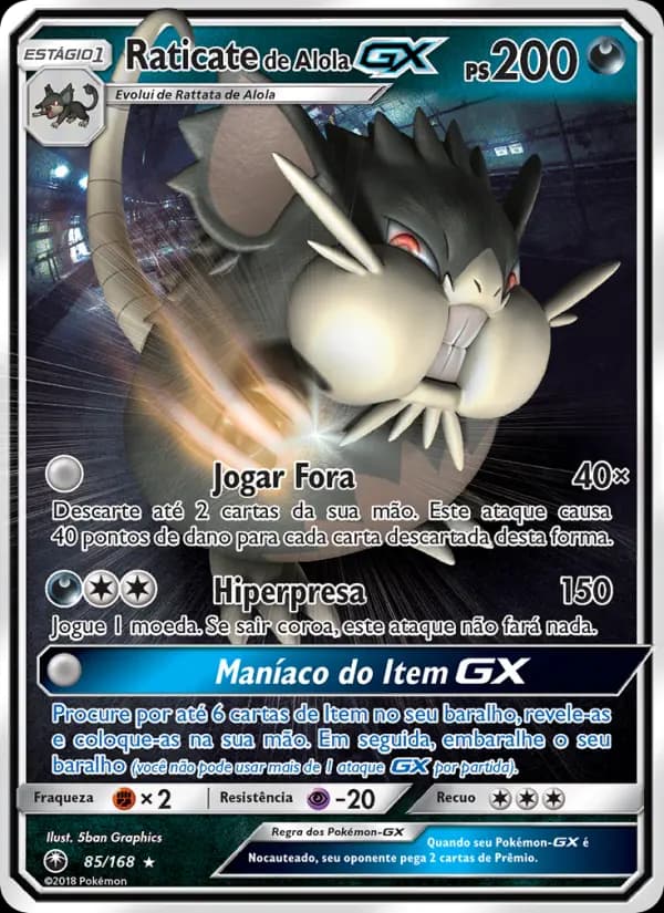 Raticate de Alola GX, carta 85 de Tempestade Celestial
