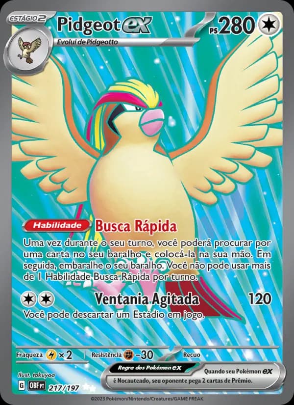 Pidgeot ex, carta 217 de Obsidiana em Chamas