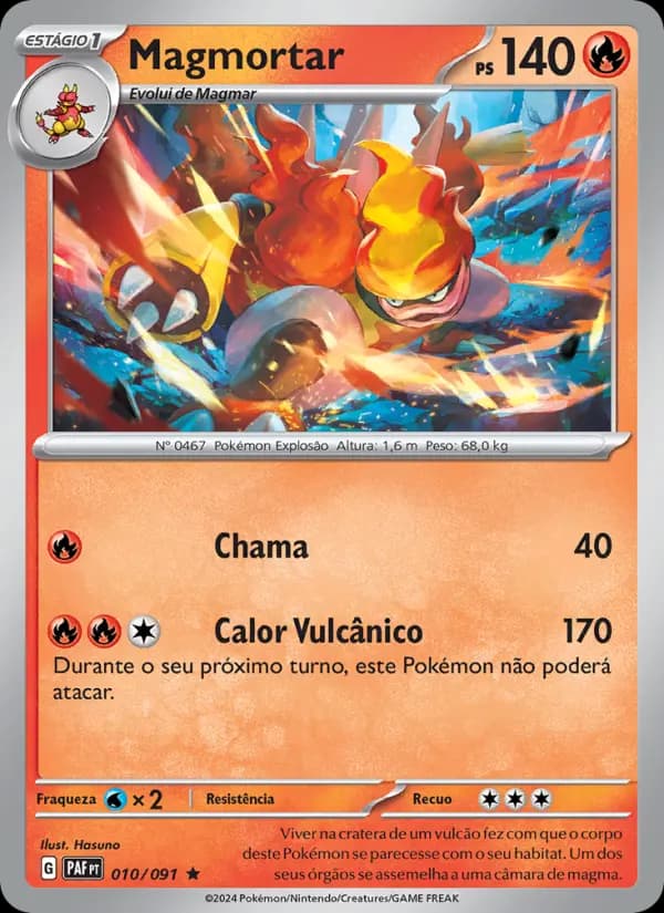 Magmortar, carta 010 de Destinos de Paldea