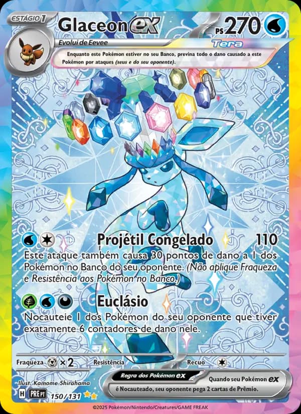 Glaceon ex, carta 150 de Evoluções Prismáticas
