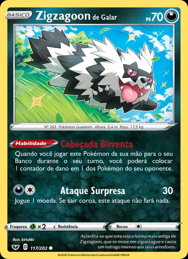 Zigzagoon de Galar, carta 117 de Espada e Escudo