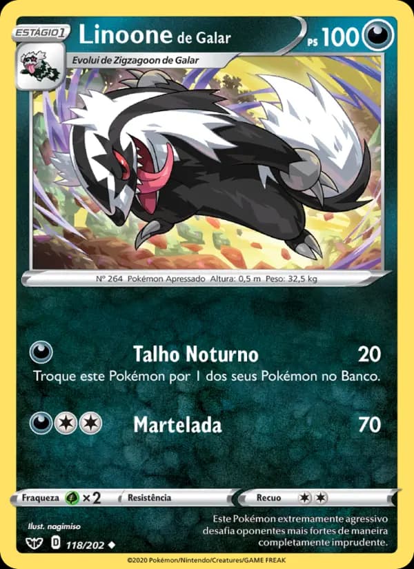 Linoone de Galar, carta 118 de Espada e Escudo