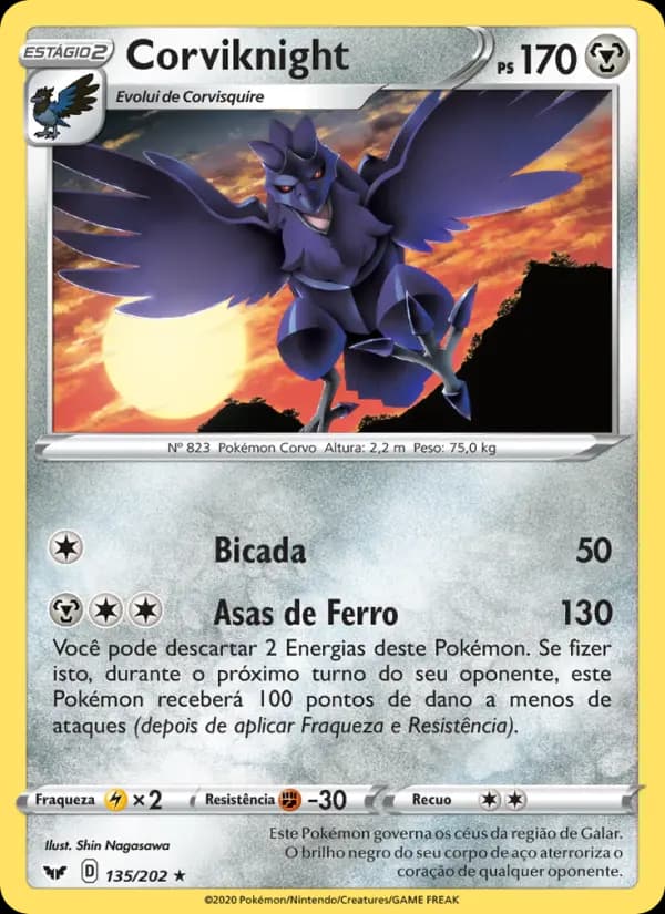 Corviknight, carta 135 de Espada e Escudo