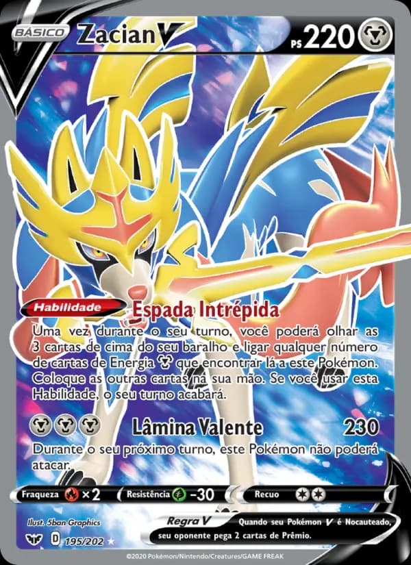 Zacian V, carta 195 de Espada e Escudo