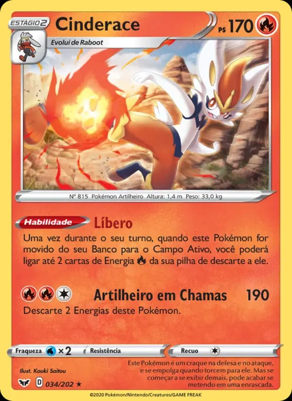 Cinderace, carta 34 de Espada e Escudo