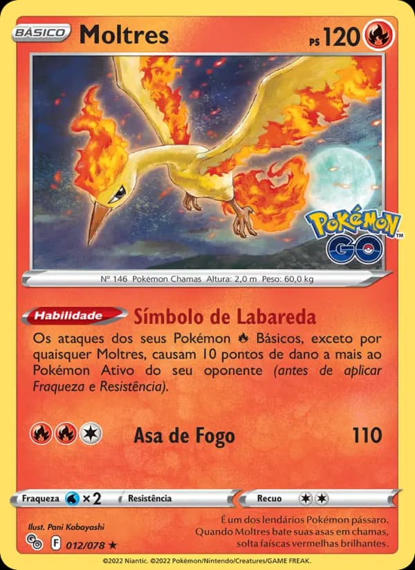 Moltres, carta 012 de Pokémon GO