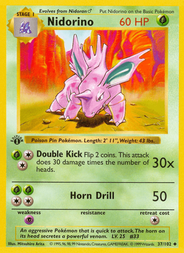 Nidorino, carta 37 de Base Set