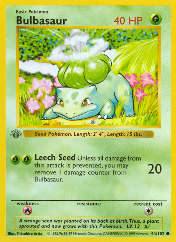 Bulbasaur, carta 44 de Base Set