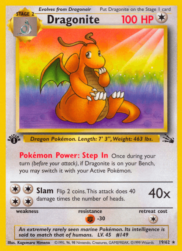 Dragonite, carta 19 de Fossil