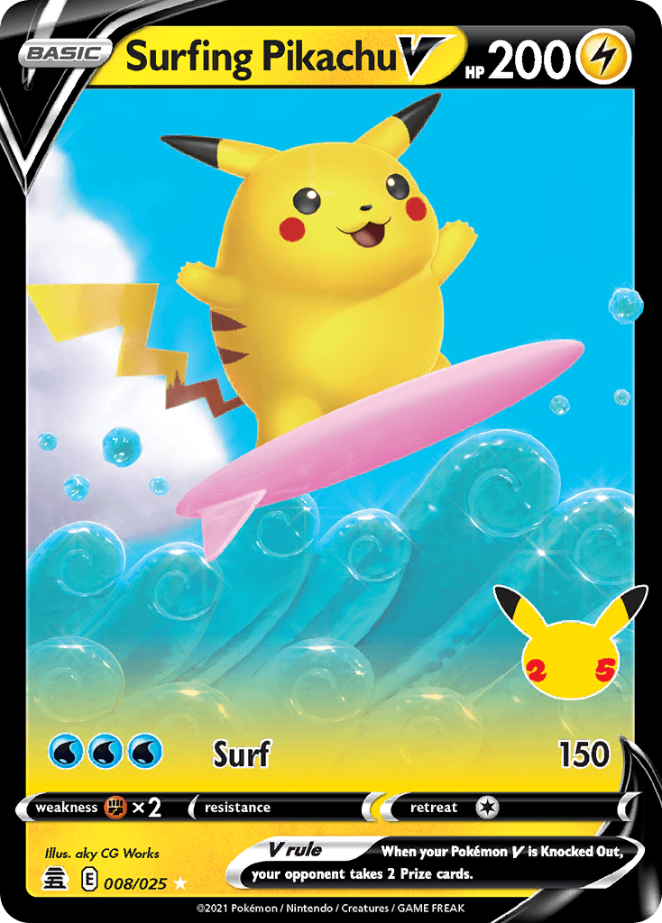 Surfing Pikachu V, carta 8 de Celebrations