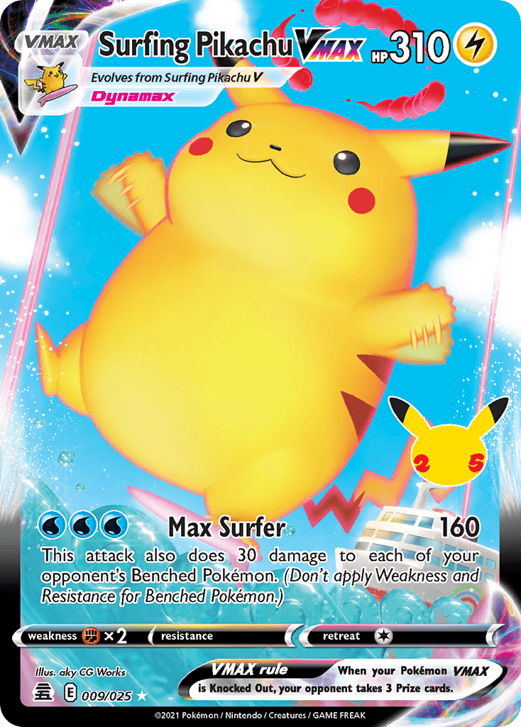 Surfing Pikachu VMAX, carta 9 de Celebrations