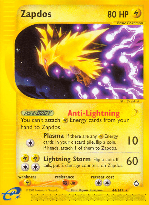 Zapdos, carta 44 de Aquapolis