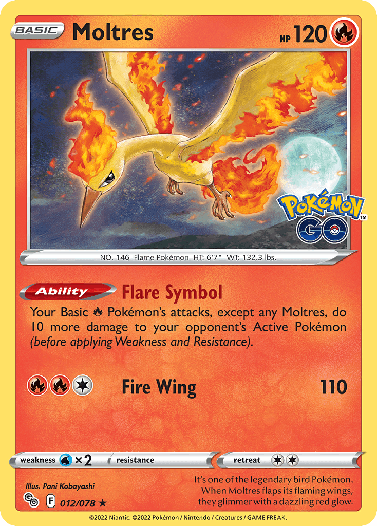 Moltres, carta 012 de Pokémon GO