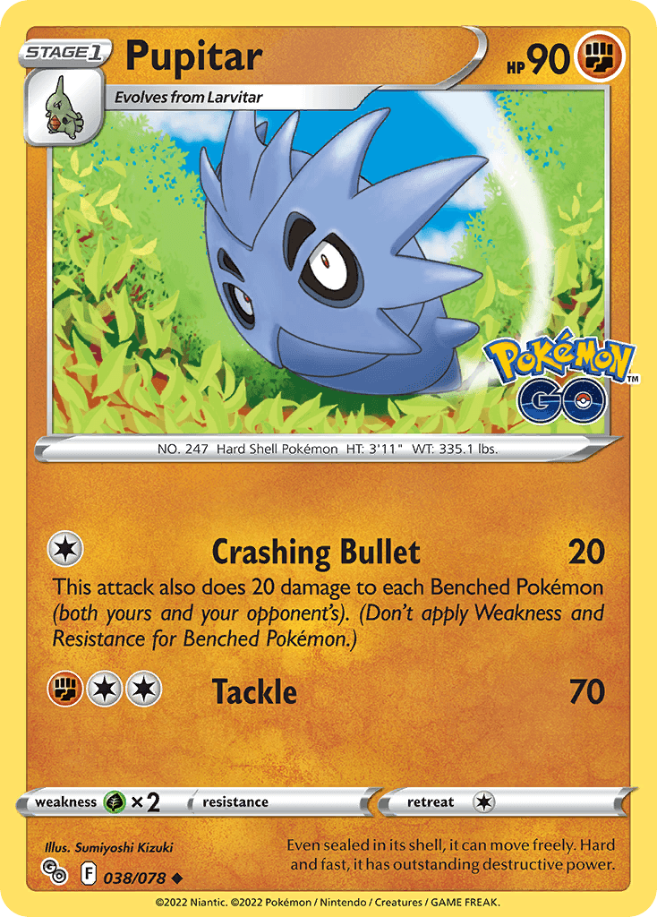 Pupitar, carta 038 de Pokémon GO