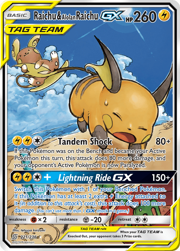 Raichu & Alolan Raichu GX, carta 221 de Unified Minds