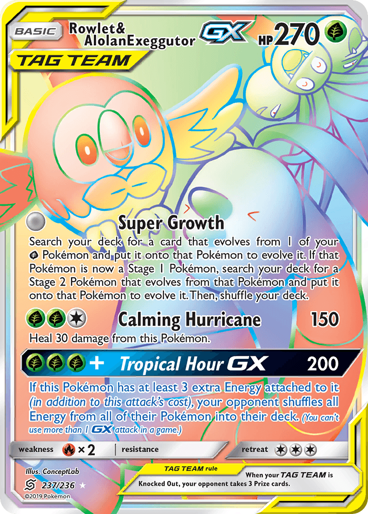 Rowlet & Alolan Exeggutor GX, carta 237 de Unified Minds