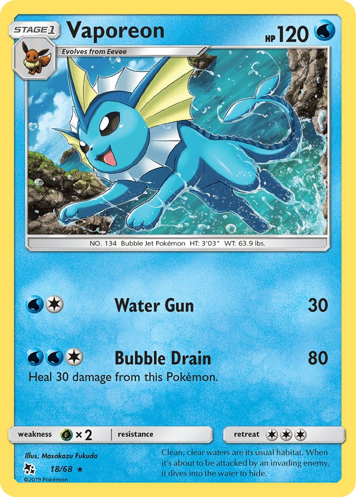 Vaporeon, carta 18 de Hidden Fates
