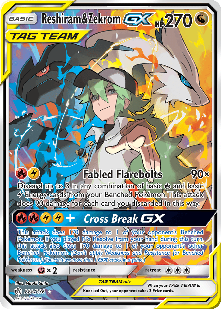 Reshiram & Zekrom GX, carta 222 de Cosmic Eclipse