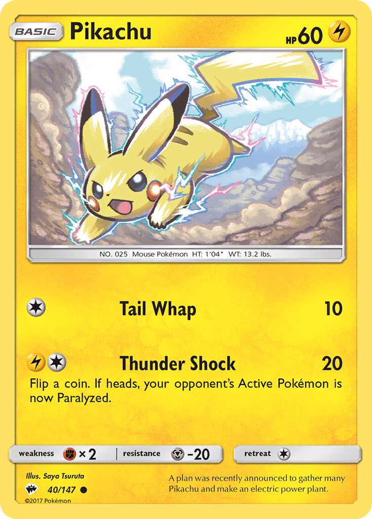 Pikachu, carta 40 de Burning Shadows