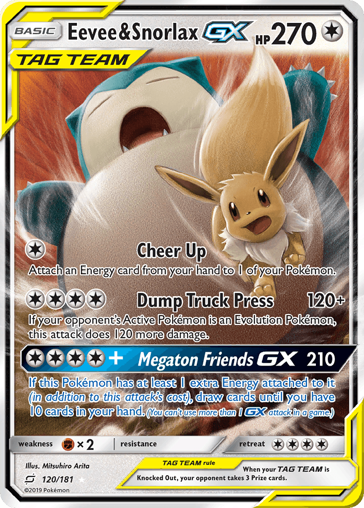 Eevee & Snorlax GX, carta 120 de Team Up