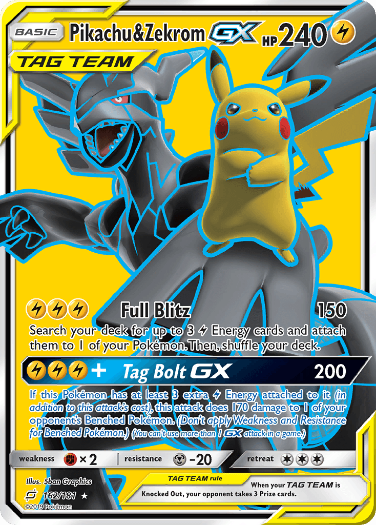 Pikachu & Zekrom GX, carta 162 de Team Up
