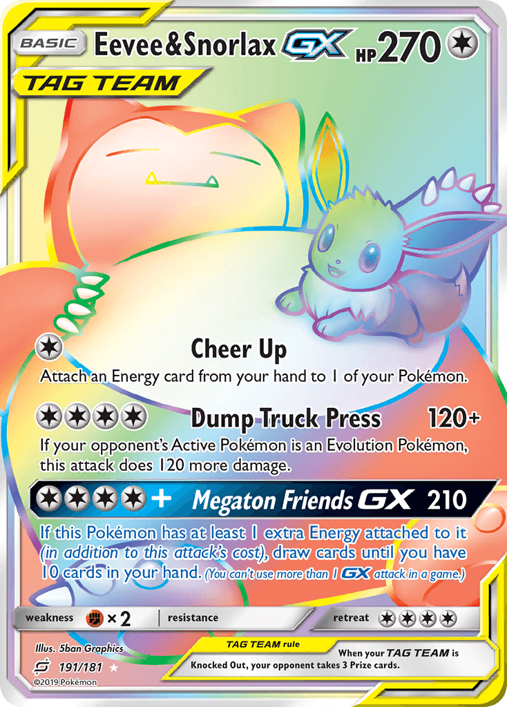 Eevee & Snorlax GX, carta 191 de Team Up