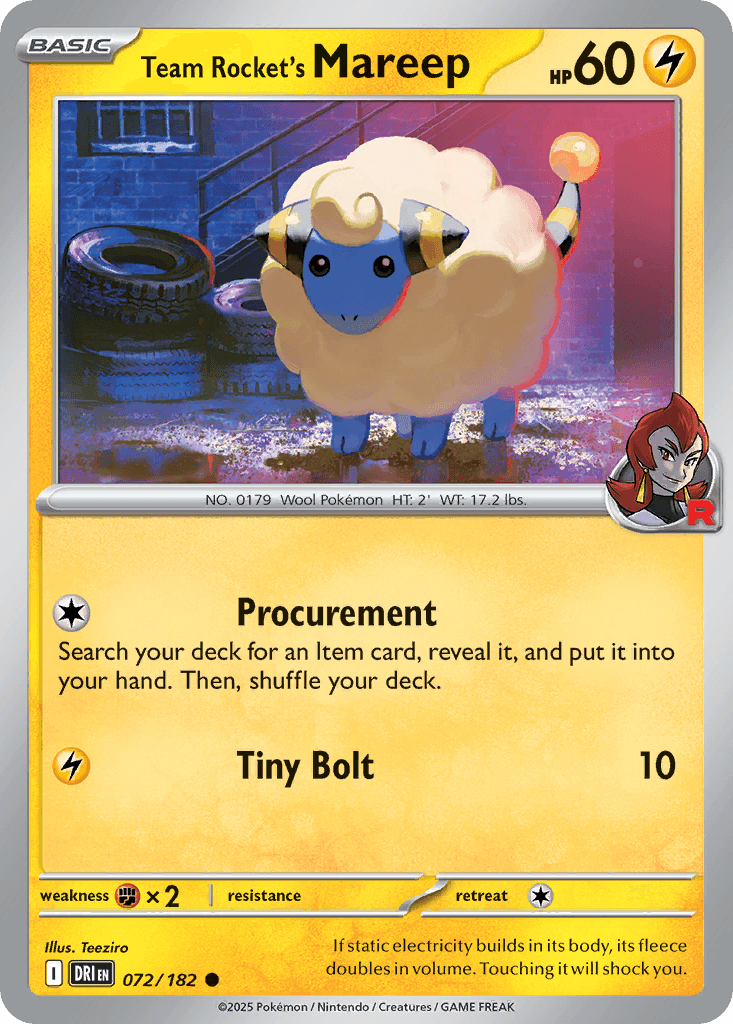 Team Rocket's Mareep, carta 072 de Destined Rivals
