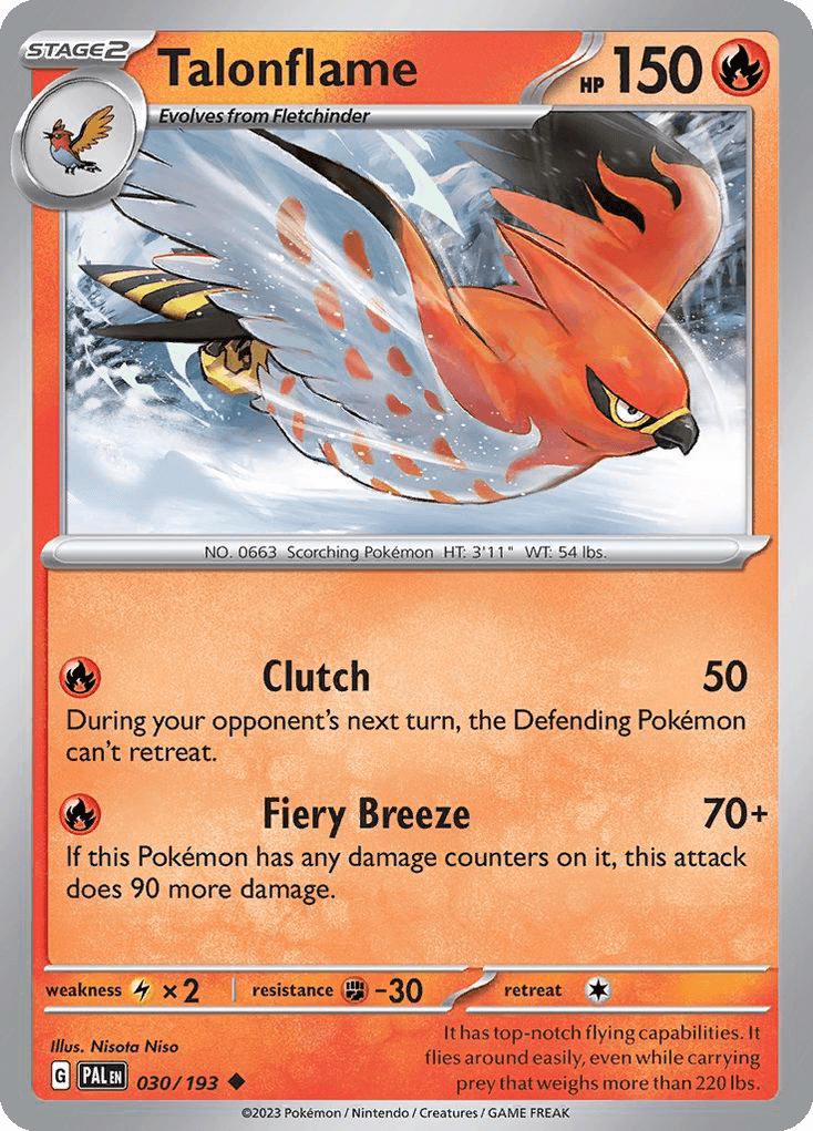 Talonflame, carta 030 de Paldea Evolved