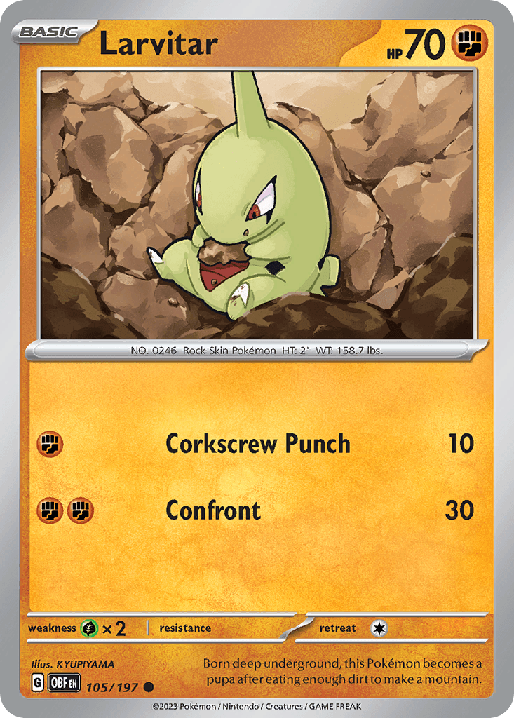 Larvitar, carta 105 de Obsidian Flames