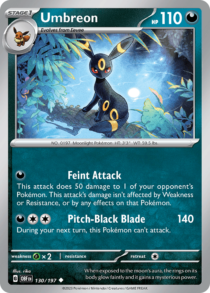 Umbreon, carta 130 de Obsidian Flames