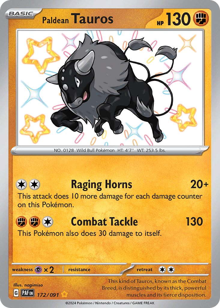 Paldean Tauros, carta 172 de Paldean Fates