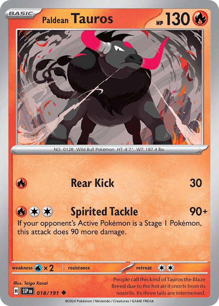 Paldean Tauros, carta 018 de Surging Sparks