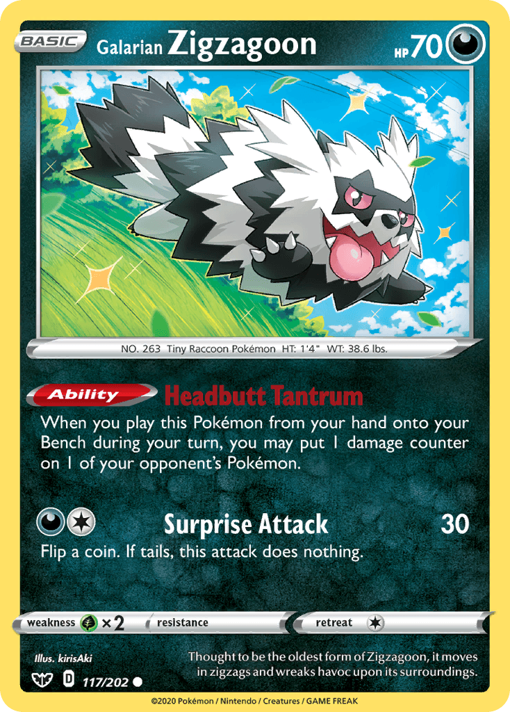 Galarian Zigzagoon, carta 117 de Sword & Shield