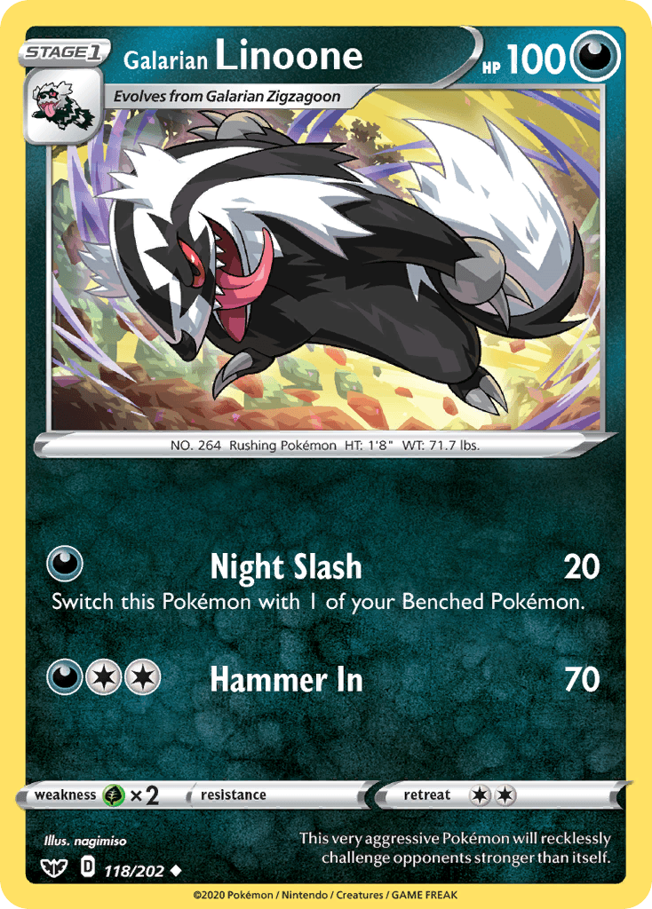 Galarian Linoone, carta 118 de Sword & Shield