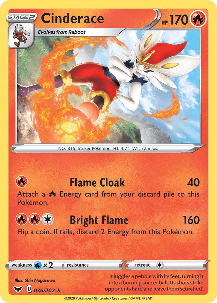 Cinderace, carta 36 de Sword & Shield