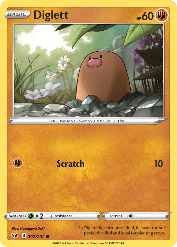 Diglett, carta 92 de Sword & Shield