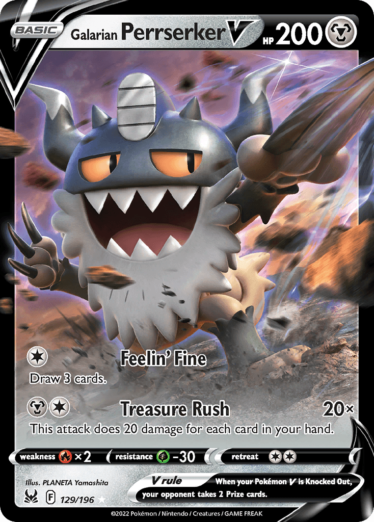 Galarian Perrserker V, carta 129 de Lost Origin