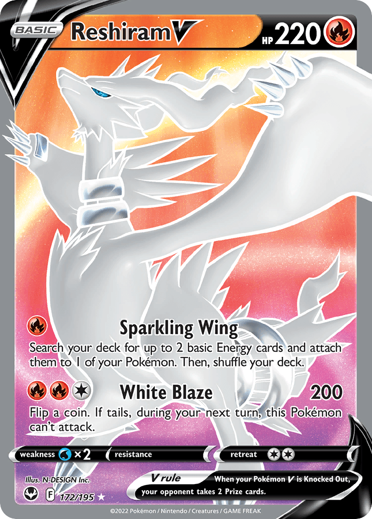 Reshiram V, carta 172 de Silver Tempest