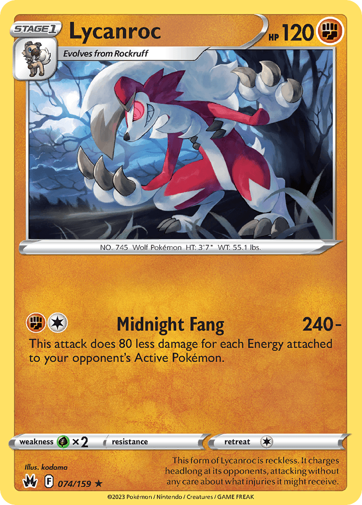 Lycanroc, carta 074 de Crown Zenith