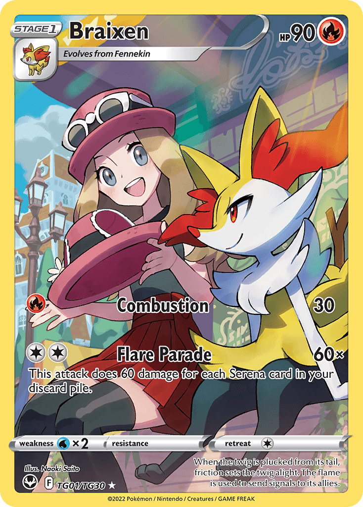 Braixen, carta TG01 de Silver Tempest Trainer Gallery