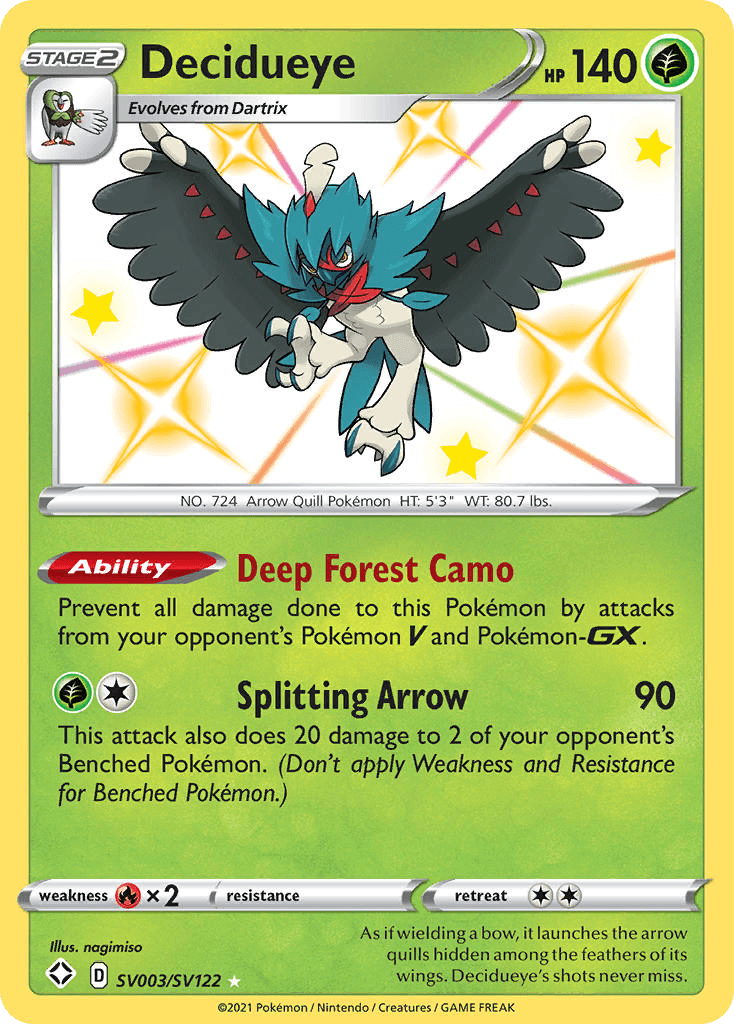 Decidueye, carta SV003 de Shining Fates Shiny Vault