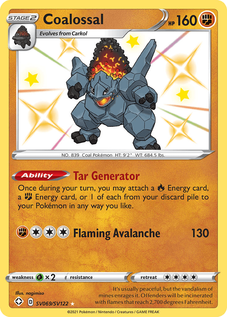 Coalossal, carta SV069 de Shining Fates Shiny Vault