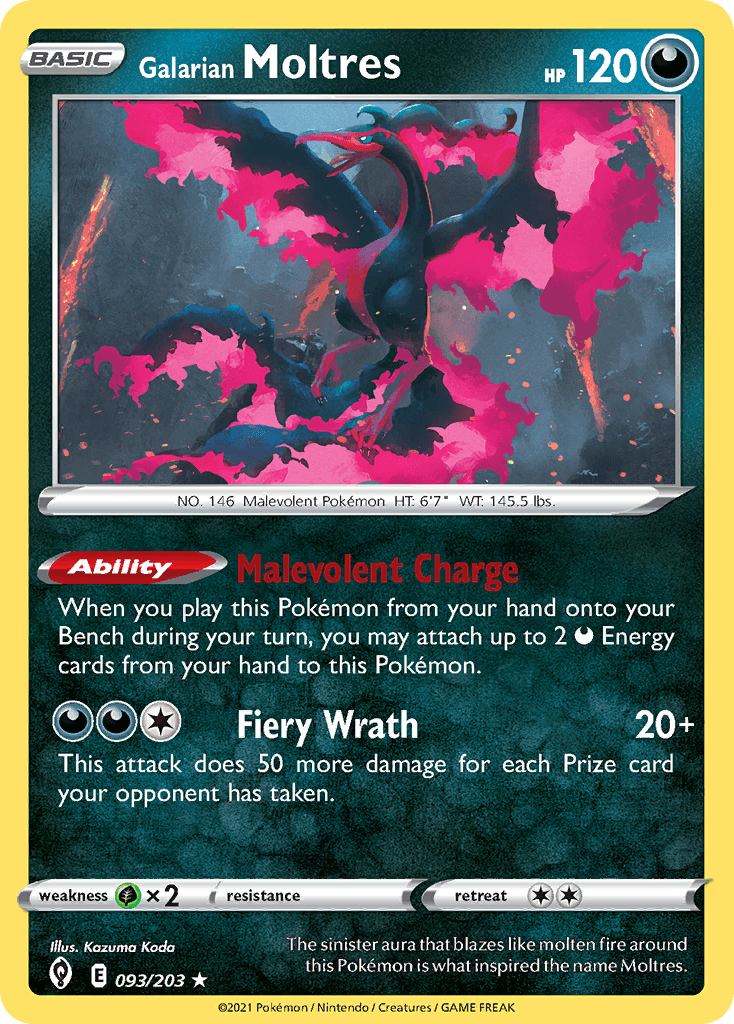 Galarian Moltres, carta 93 de Evolving Skies